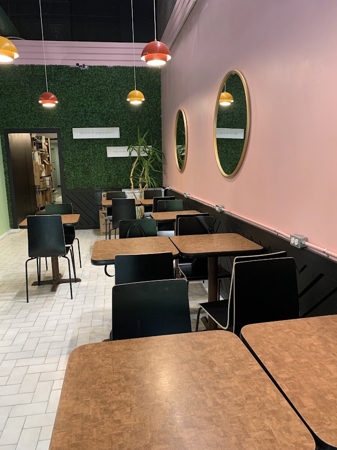 Warm interior tables at Berkeley Cafe